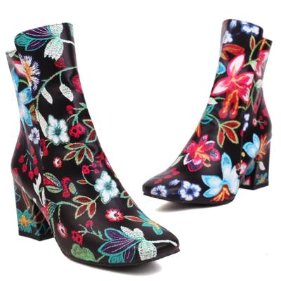 Sexy Ankle Boots for Women 2024 Autumn Winter Shoes Flower Print Short Boot Heels Party Shoes Ladies Brand Big Size 45
