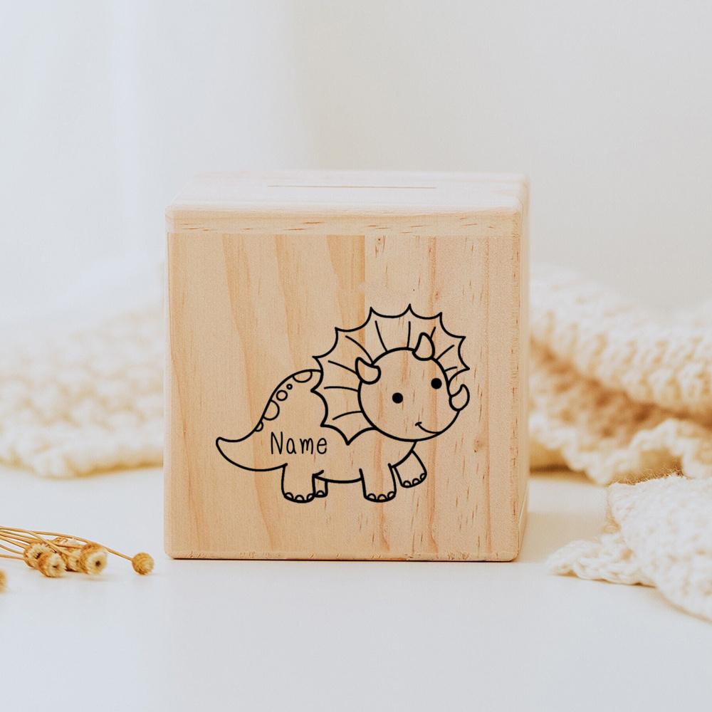Personalized Children's Money Box Wooden Cute Dinosaur Piggy Bank with Name Baptism Gift New Baby Gifts Wooden Money Box