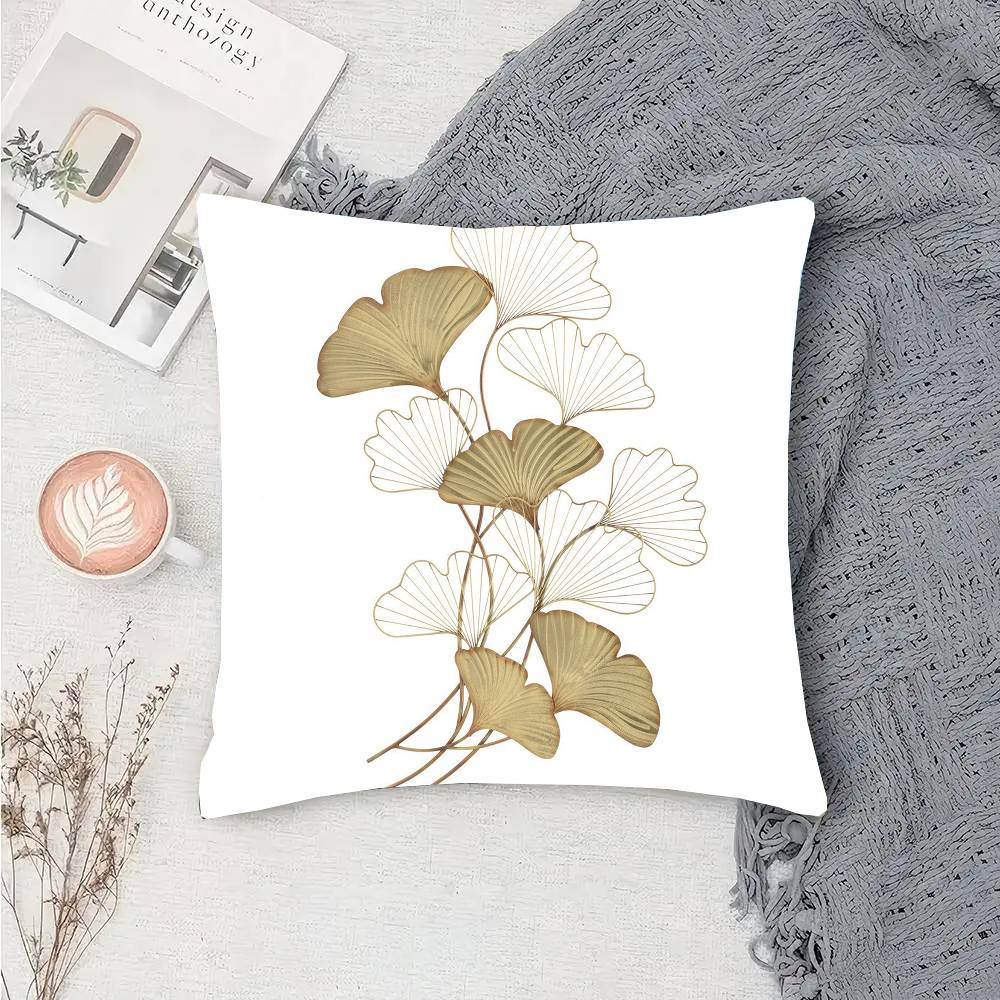 Gold Leaf Ginkgo Leaves Pillow Case Fashion Square Pillowcase Bedroom Sofa Room Ins Decoration Leisure