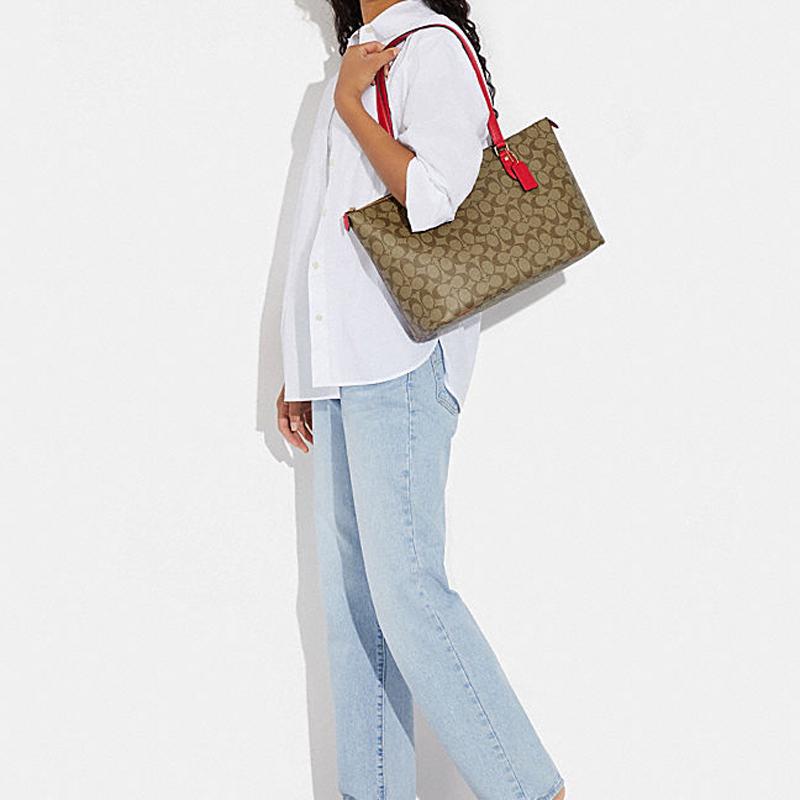 New COACH Gallery PVC Tote Bag Shopping Bag Handbag Shoulder Bag Women's Khaki Red Multicolor CH504-IMVGQ