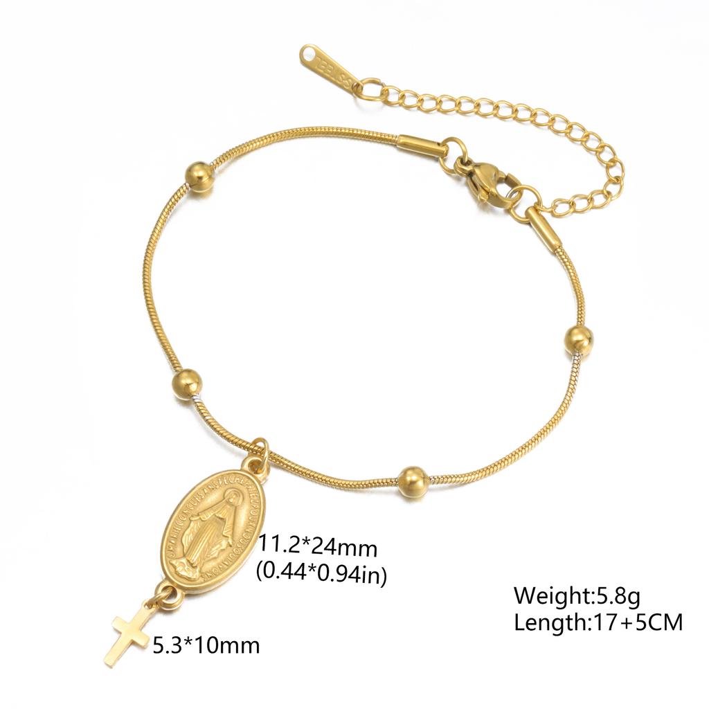 Lucktune Rosary Virgin Mary With Cross Charm Bracelets Women's Stainless Steel Beads Chain Bracelet Religious Prayer Gifts Sale