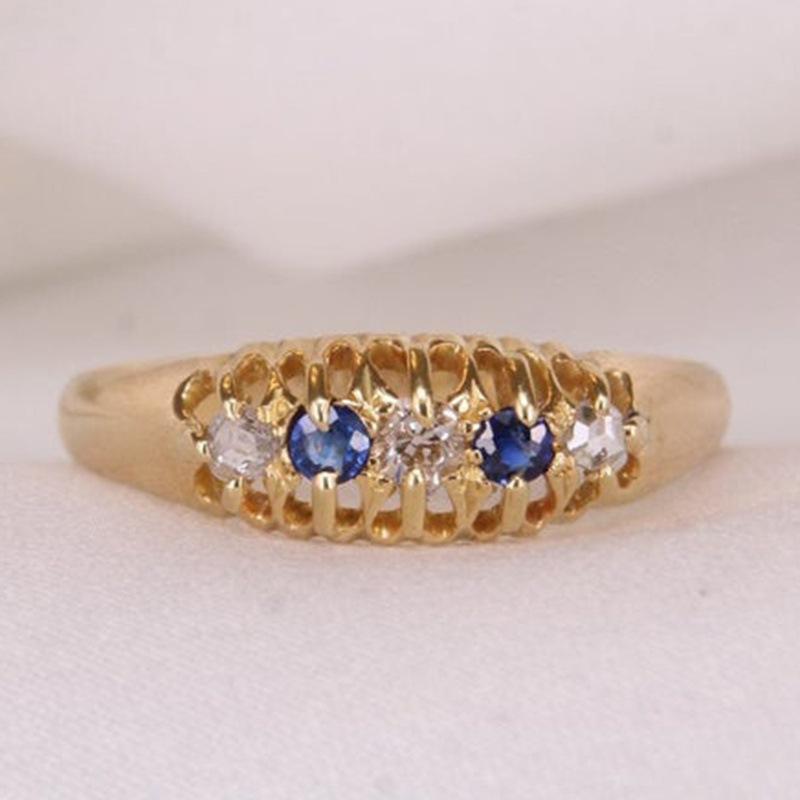 

Huajie Women s Charming Blue Eyed Zircon Inlaid Shell Shape Rings Retro Banquet Party Temperament Trendy Tide 10 золотий