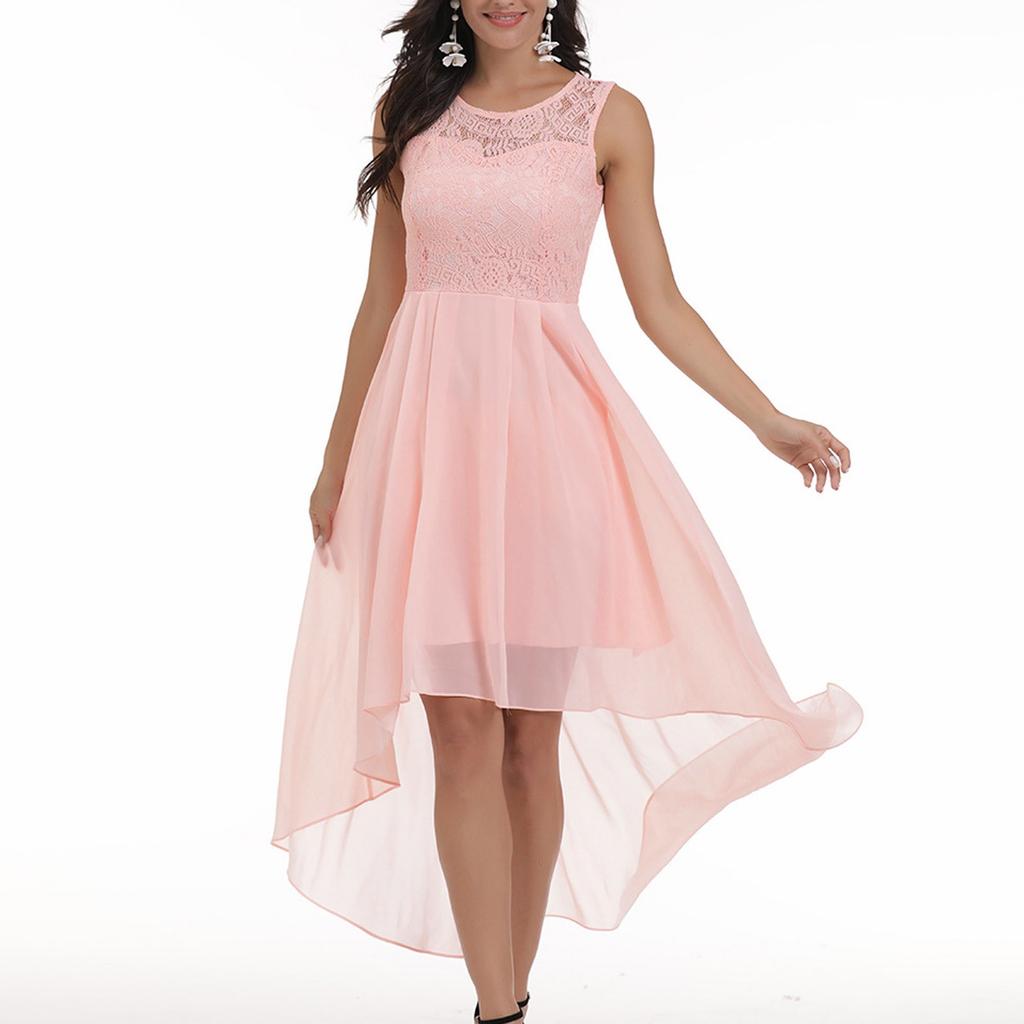 Women's Floral Lace Hi-Lo Bridesmaid Dress Sleeveless Formal Wedding Maxi Dress