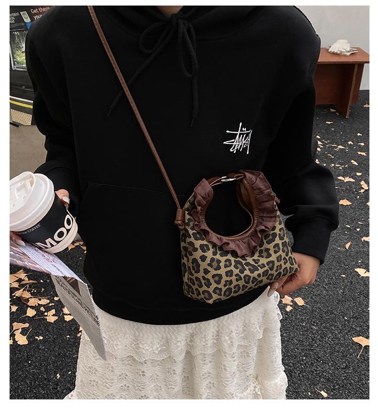 Mädchen Umhängetasche mit Leopardenmuster und Spitze - Neuer koreanischer Retro-Stil für Herbst/Winter 2025