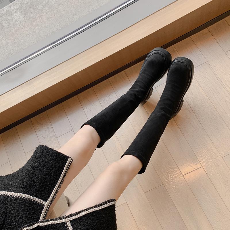 Botas Retro de Ante para Mujer por Encima de la Rodilla con Caña Alta Elástica y Aumento de Altura Interior