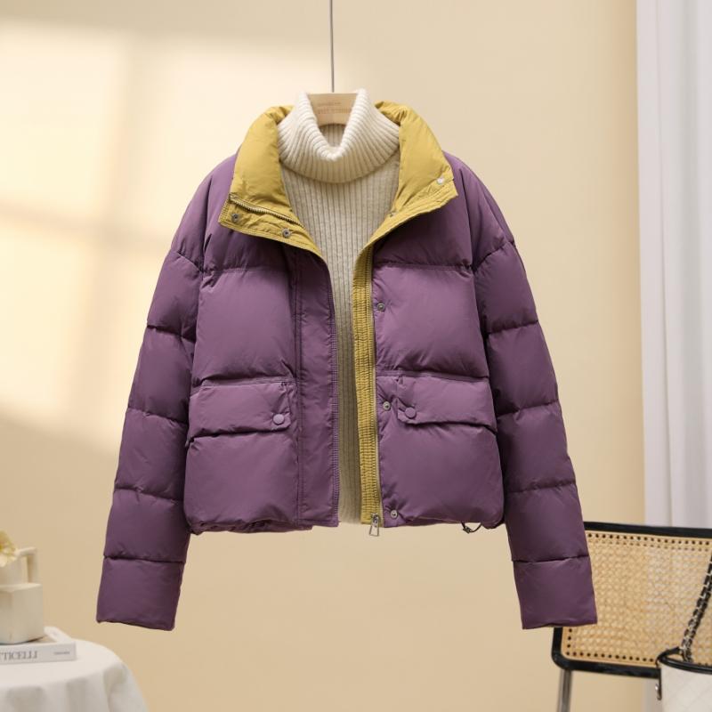 Zimní silná teplá dámská péřová bunda Korejská móda Barevný blok Vatovaná bunda