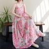 2025 Summer Cotton Linen Printed Long Sling Dress with Patchwork Design