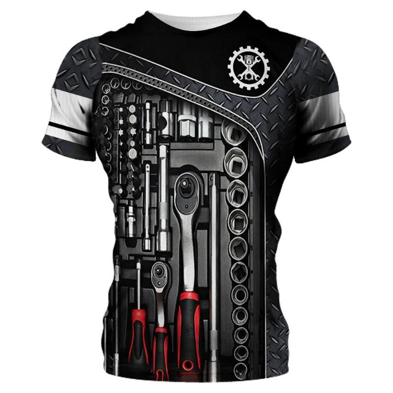 

3D Print Sport Quick-dry Breathable Men T-shirt for Auto Repair Work Uniform Outdoor Street Team Short Sleeve Clothing Summer XXS