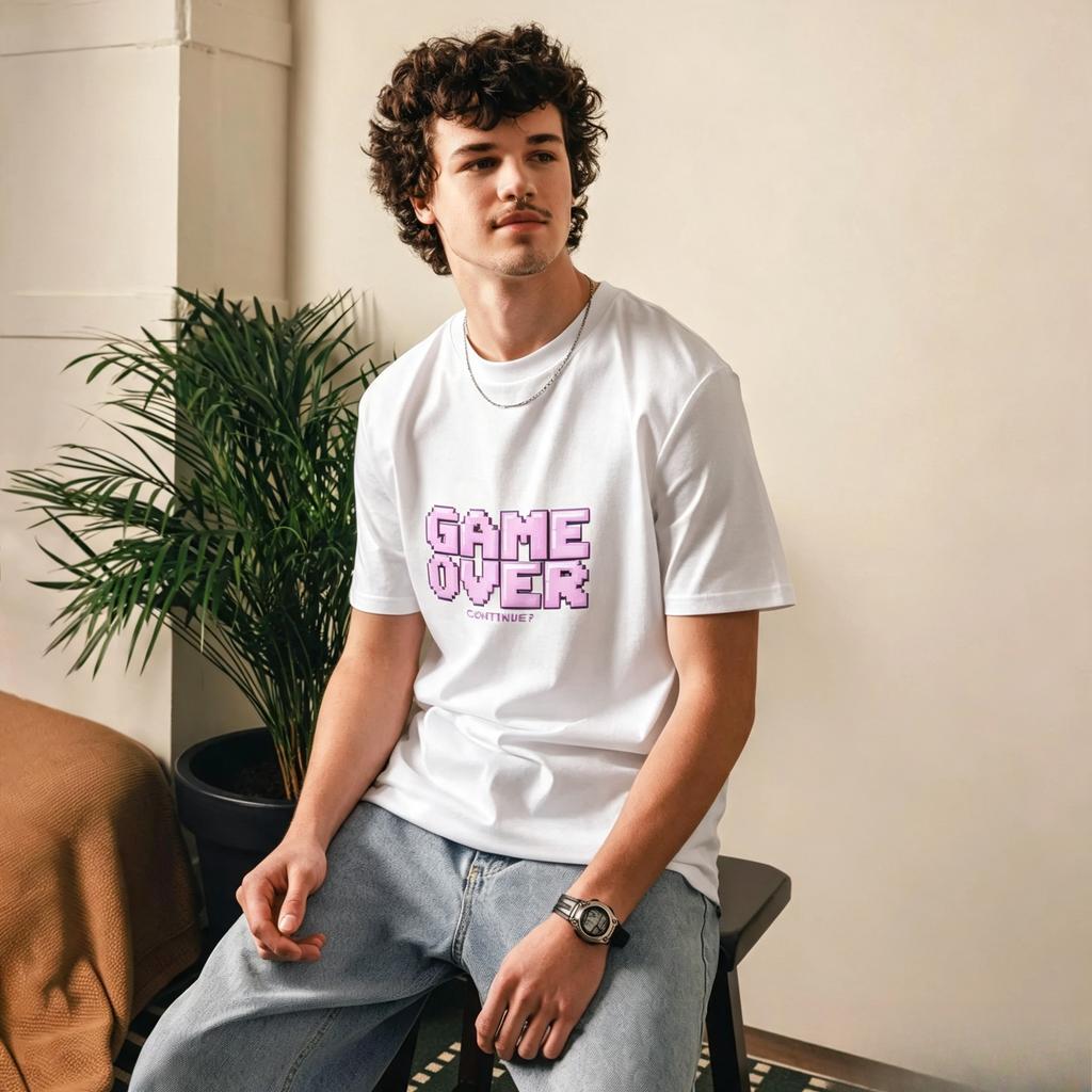 New Unisexs Tshirts Gaming TShirt Cotton Pixel Art Game Over Tee Highquality Fashionable Trendy Casual and Comfortable