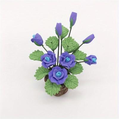 1pcs Purple Rose Moonflower Mini Flower Pot Woven Basket Miniature Scene Ornament Micro Landscape Pocket Home Decoration Crafts Home Decoration