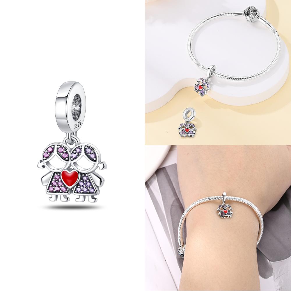 Pendants Woman Original Copper Rose Flower Bear Butterfly Beads Fit Bracelet Pendant Jewelry Making Up For Women Fine Gift