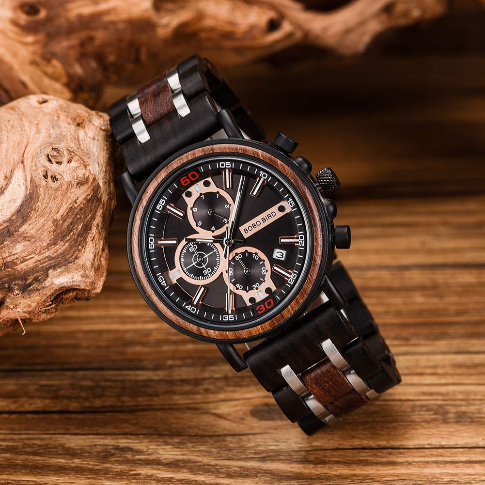BOBO BIRD Now Wooden Watch Quartz Chronograph Luminous Wooden Watch Men Quartz Watch S18-1