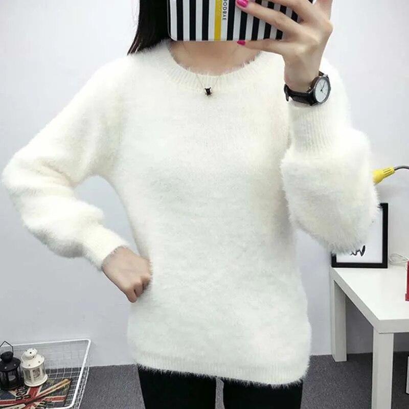Mohai, dzianinowy, podstawowy, damski ciepły sweter z okrągłym dekoltem, różowy, krótki top, słodki, dojazdy, Casual, jesienno-zimowy sweter