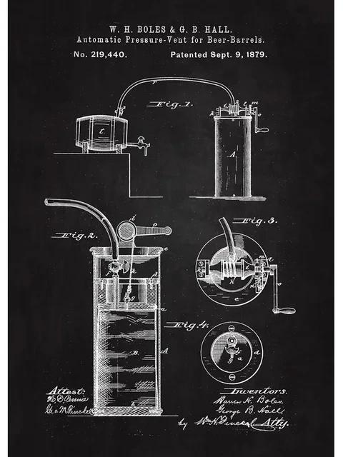 

Черно-белый пивной бочонок, охладитель для бутылок, патентные плакаты, холст, живопись, ретро настенное искусство для паба, пивоварни, комнаты, домашнего декора 8X12inch 20x30cm