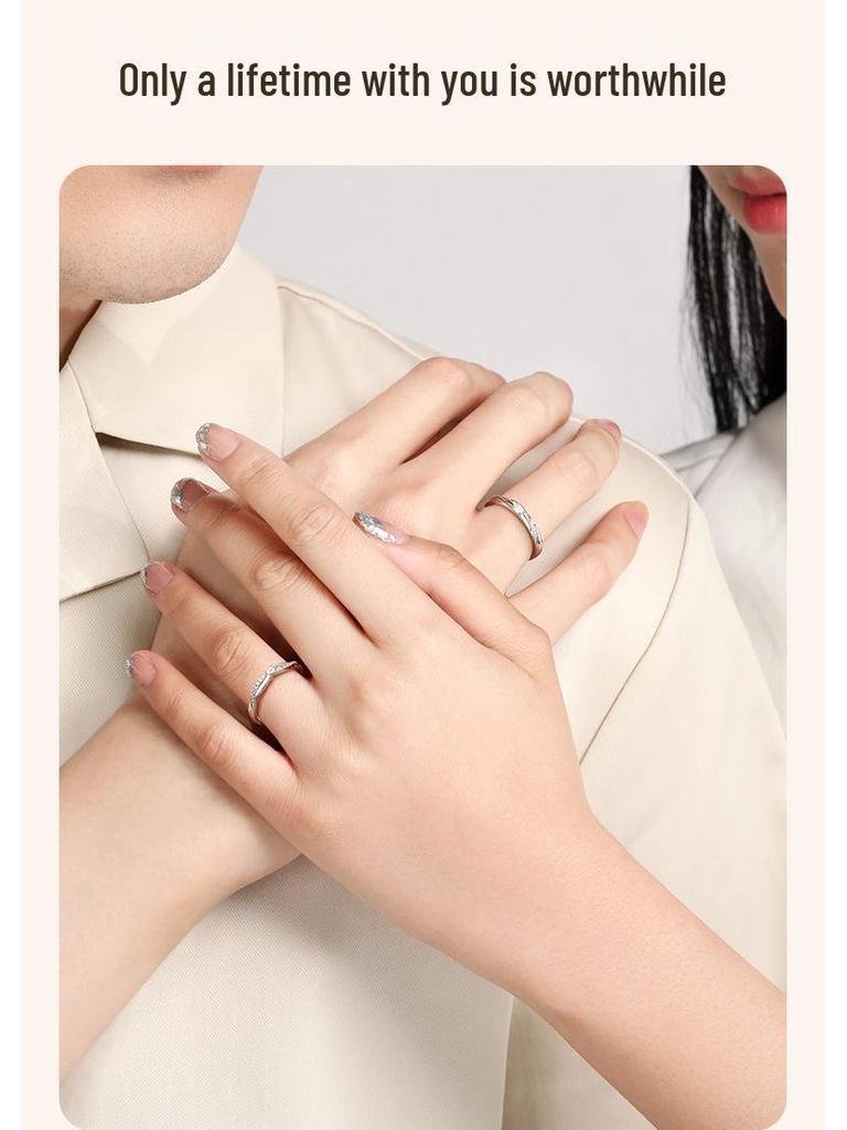 New S925 Sterling Silver Couple Rings - Light Luxury, Adjustable, Perfect Christmas Gift