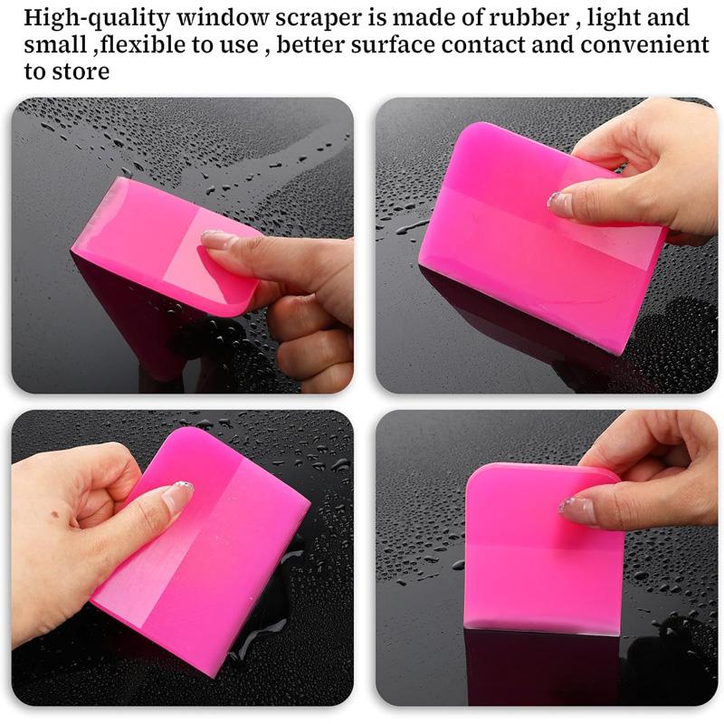 3Pcs Pink Car PPF Squeegee TPU Rubber Scraper Anti-Scratch for PPF Film Vinyl Wrap Window Tint Tool Windshield Cleaning Kit