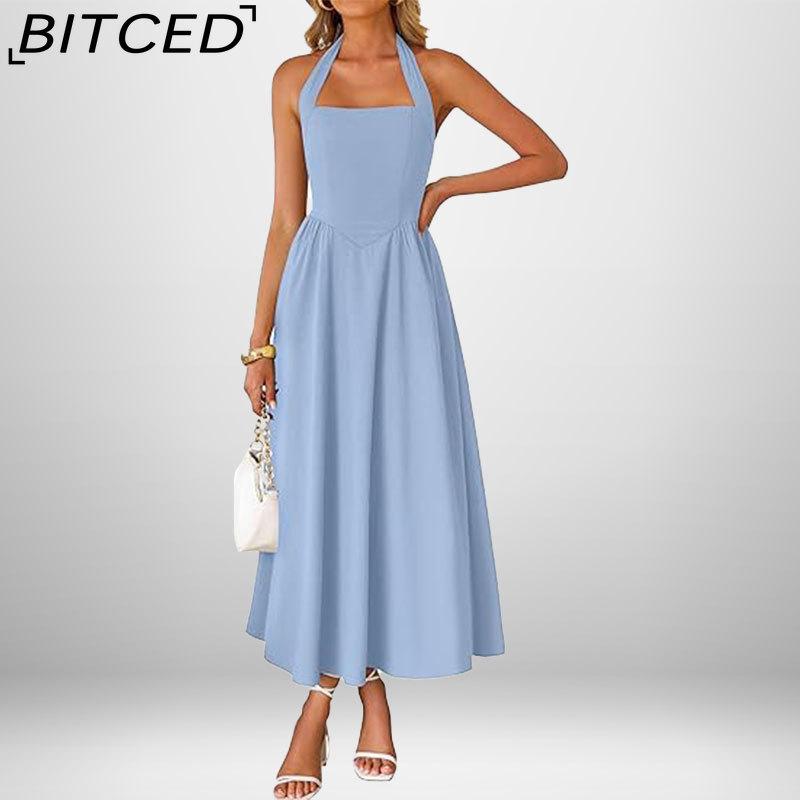 BITCED Summer Women's Fashionable Elegant Wide-Strap Halter Neck Backless Dress
