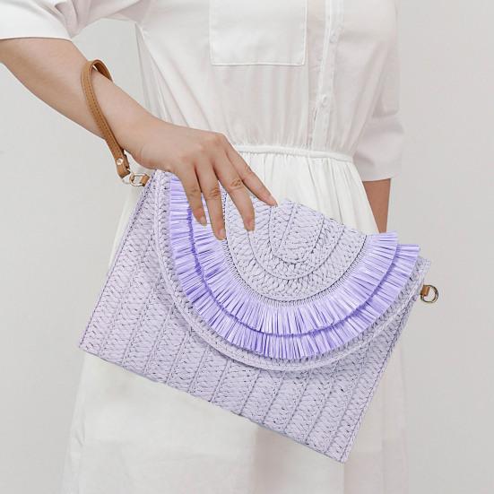 Bag Beach Handmade Bag Large Capacity Fringed Magnetic Closure Straw Crossbody Bag Woven Envelope