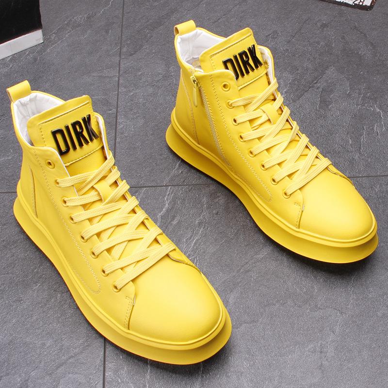 Trendy Men's 2024 White Hidden Heel High-Top Sneakers - Summer Casual Thick-Soled Martin Boots