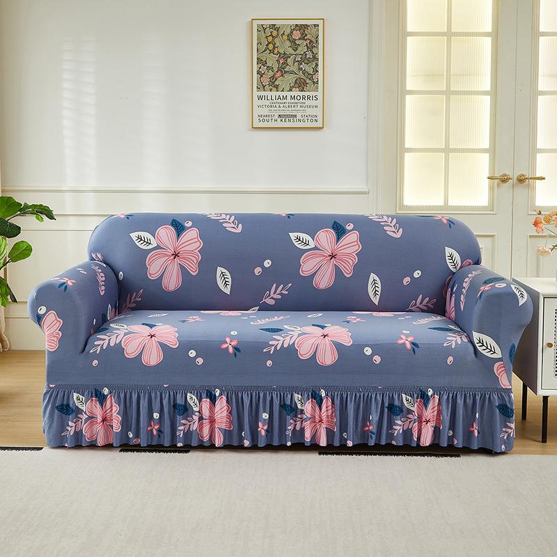 Floral Printed Elastic Sofa Cover With Skirt Hem Non-Slip Seat Cushion With Elastic Band All-Cover Couch Covers For All Seasons
