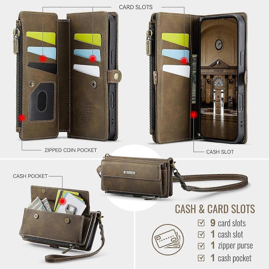 Para iPhone 14 Pro Max Funda CASEME C39 Cartera con Cremallera Bloqueo RFID Tapa de Cuero con Soporte y Correa - B