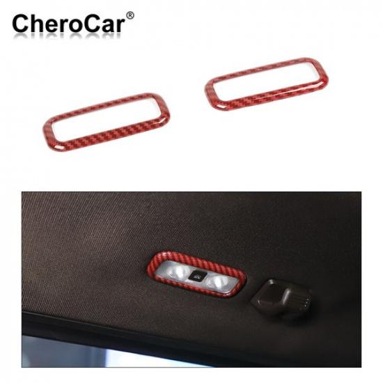 Rear Roof Reading Light Lamp Trim For Ford F150 2015- Red Carbon Fiber ABS