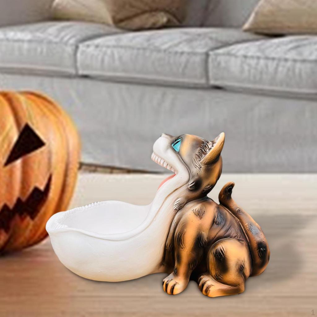 Cat Figurine Key Bowl for Home Entryway Large Mouth Sculpture Candy Dish