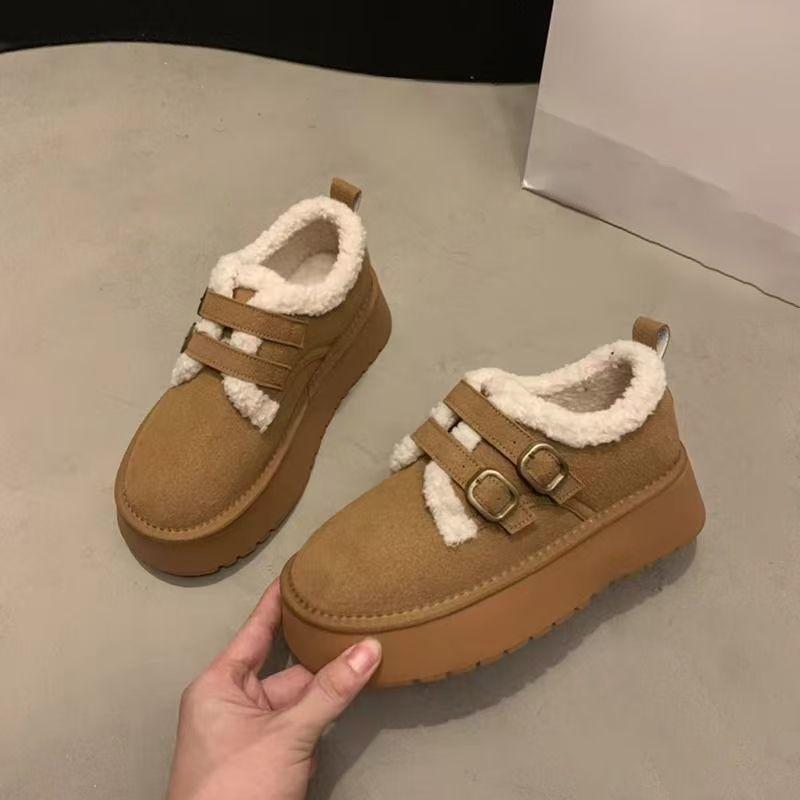 2025 new autumn and winter fashion non-slip velvet women's platform cotton shoes comfortable casual double buckle warm cotton shoes