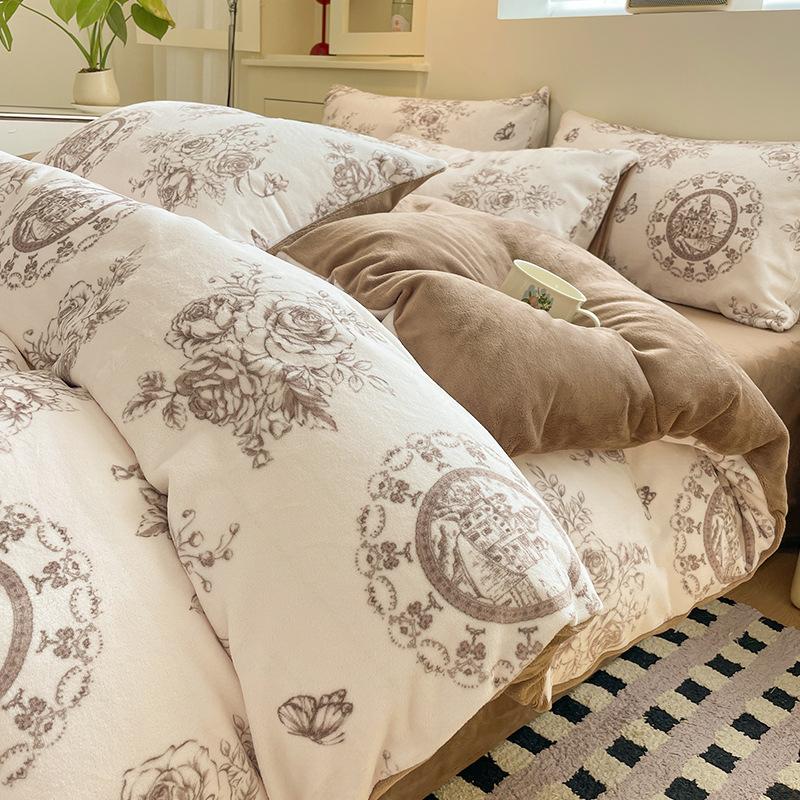 

Утолщенный комплект из четырех предметов из молочного флиса для кровати, теплый коралловый флис, простыня, пододеяльник, постельное белье из трех предметов 1.2m Bed3pc 150x200cm quilt core