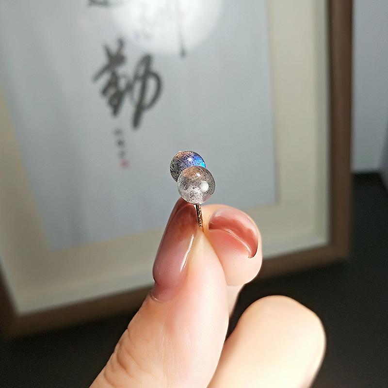 Pure Moonstone Stud Earrings Labradorite Natural Elongated Stone, No Allergies To Ear Holes