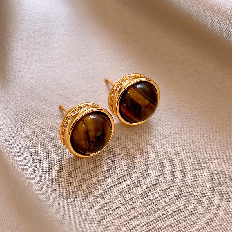 Maillard artificial tiger's eye stone ear buckle retro fashion high-end earrings light luxury temperament earrings