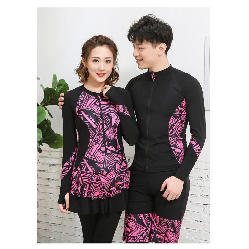 Womens Two-Piece Long Sleeve Rash Guard Set With Skirted Bottoms Mens Plus Size UV Protection Surfing Wetsuit Diving Swimming