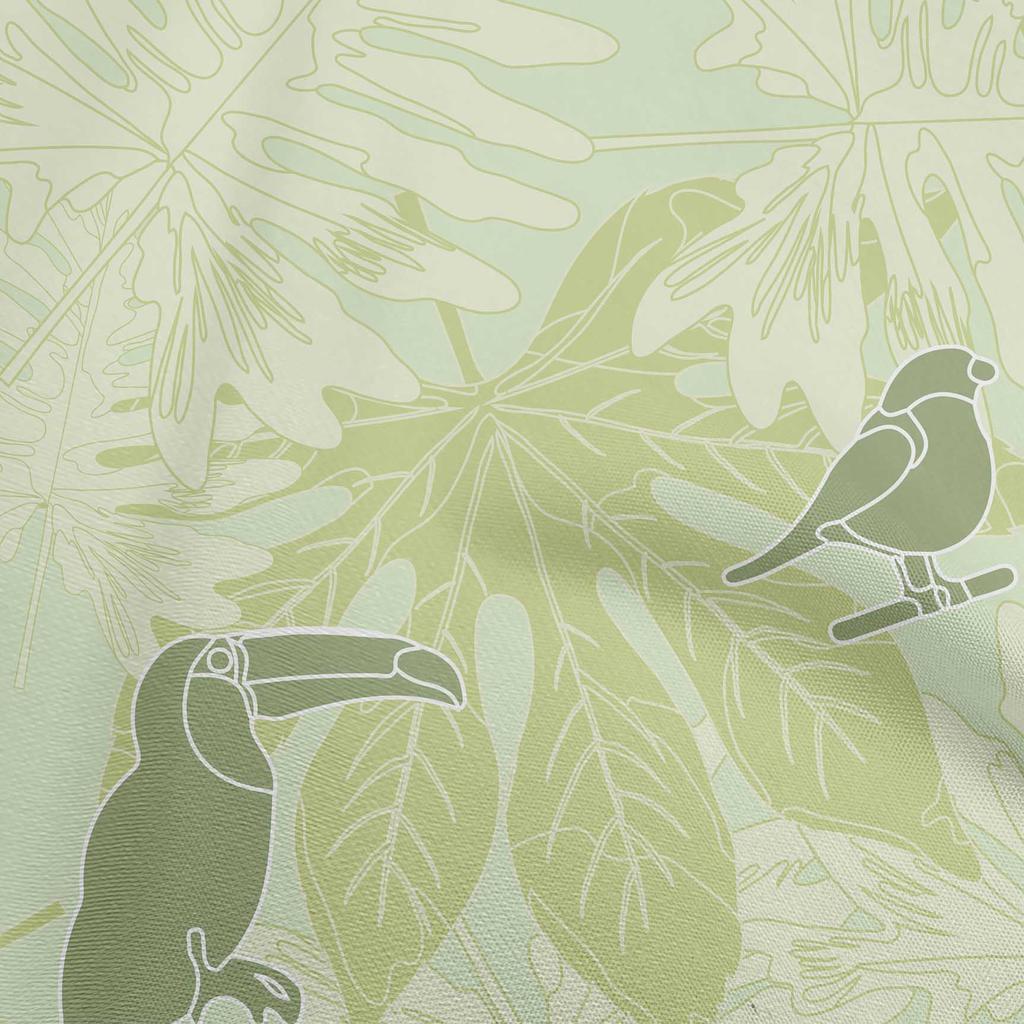 oneOone Cotton Flex Light Green Fabric Tropical Birds With Leaves Fabric For Sewing Printed Craft Fabric By The Yard 40 Inch