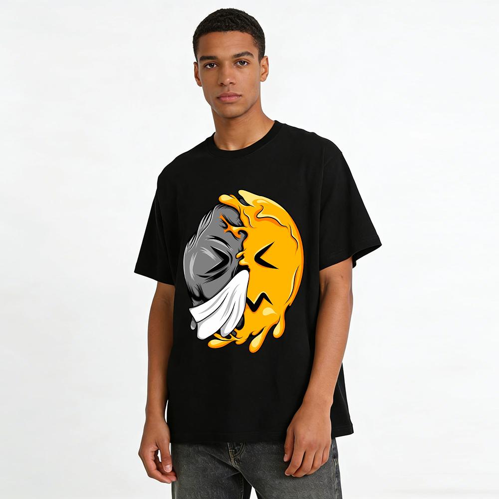 Half Melted Sick Emoji Print Casual T-Shirt Pure cotton T-shirt