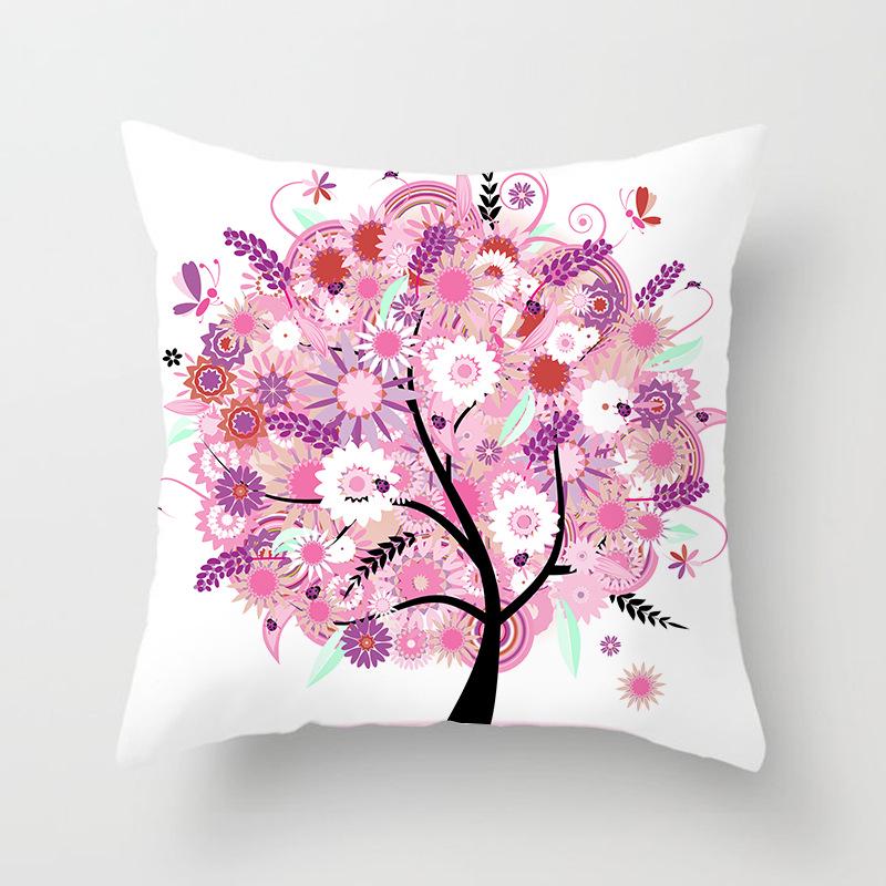 Painted Tree Digital Printed Peach Skin Square Pillow Cushion Cover Home Furnishings