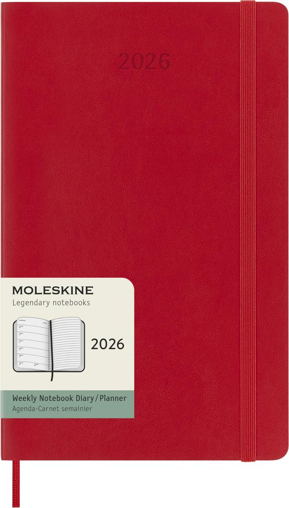 Moleskine 2026 January Weekly Large Size W x 21cm Soft Scarlet DSF212WN3Y26 Planner, Start, 12-Month Diary, (13cm H), Cover, Red,