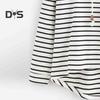 Women Autumn Hoodie Striped Print Contrast Color Drawstring Irregular Hem Long Sleeve Hooded Loose Pullover Casual Soft Lady Spring Sweatshirt