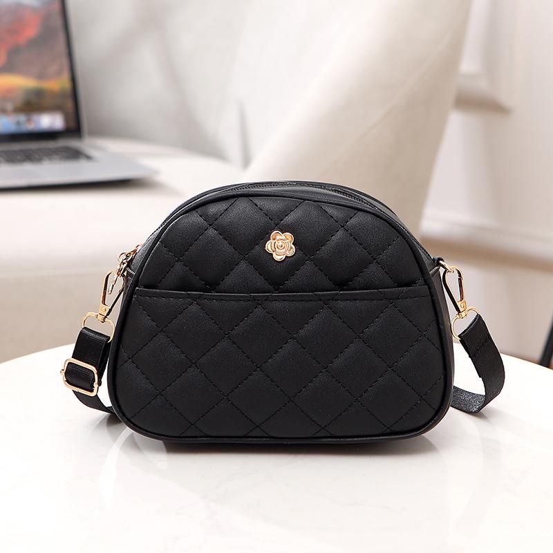 Sweet Flower Shell Bag Ladies Embroidered Rhombus Shoulder Bag Front Pocket Storage Change Mobile Phone Bag