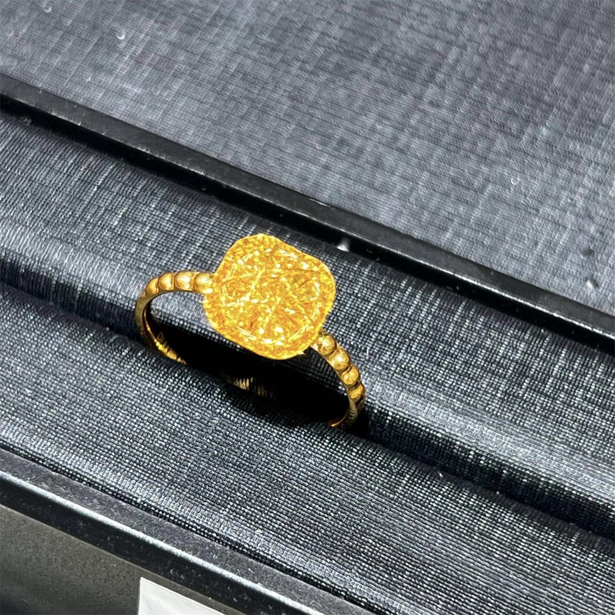 

Sparkling 24K Gold Brushed Hollow Square Sugar Ring for Women