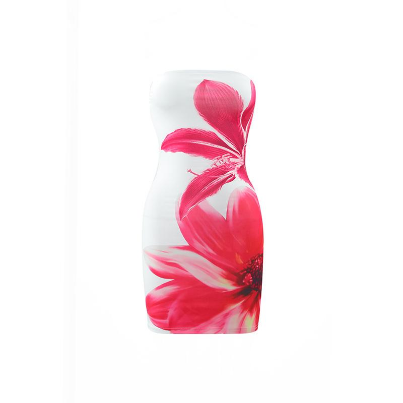 GMXIA Women's Fashion Summer Spring Floral Print Sleeveless One Shoulder Casual Dresses