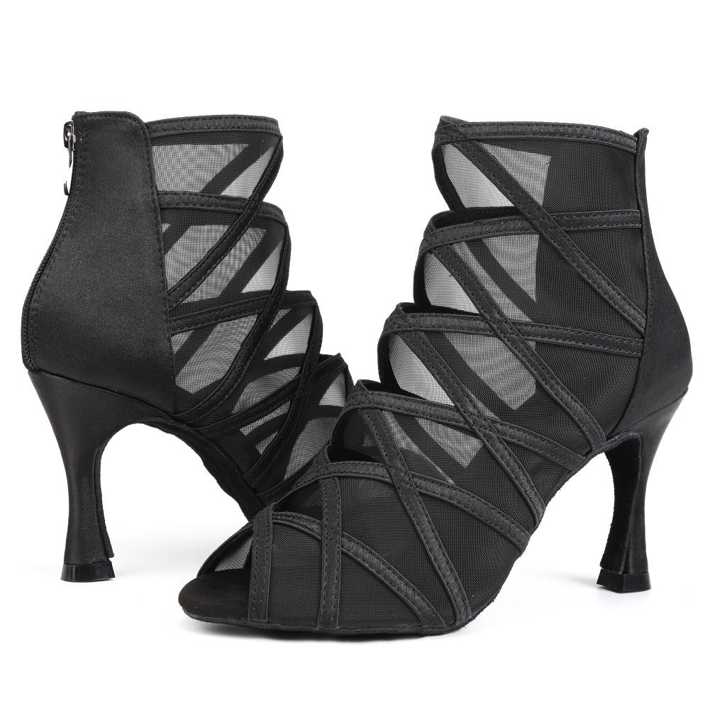 Sexy High Heels Adult Women Dance Boots Mesh Salsa Tango Latin Dance Modern Ballroom Dancing Shoes Heeled 9CM