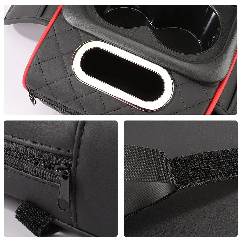 1PC PU Leather Armrest Pad with Cup Holder Tissue Box Car Center Console Height Increasing Armrest Cushion Car Armrest Pillow