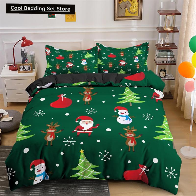 3D Merry Christmas King Queen Bedding Set Kids Cartoon Santa Snowman Deer Comforter Cover XMAS Duvet Cover Polyester Quilt Cover