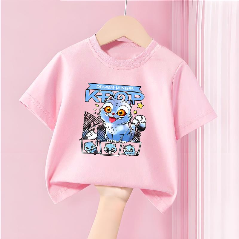 Demone Hunter Girl Purple Pink T-shirt Cute Anime Cotton T Shirt Y2K Kawaii Kids Streetwear Harajuku Short Sleeve Summer Clothes