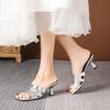 Fashion Gold/silver High Heels Slippers Women Cutout Leather Band Flip Flops Open Toe Glitter Summer Shoes Woman Sandalias Mujer 2025