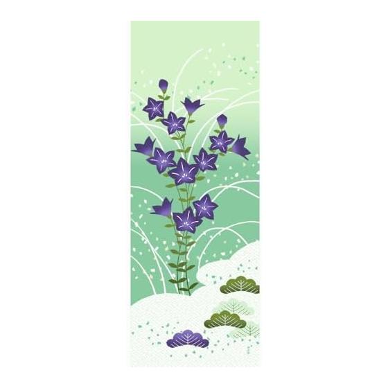Hamamonyo Tenugui Hand Towel - Kikyo no Kaze Asobi (Bellflower Wind Play) - 100% Cotton, Approx. 34cm x 90cm, Dyed, Raw Edge