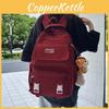 Color Solid Simple Checkered Texture Student Backpack With Plush Pendant