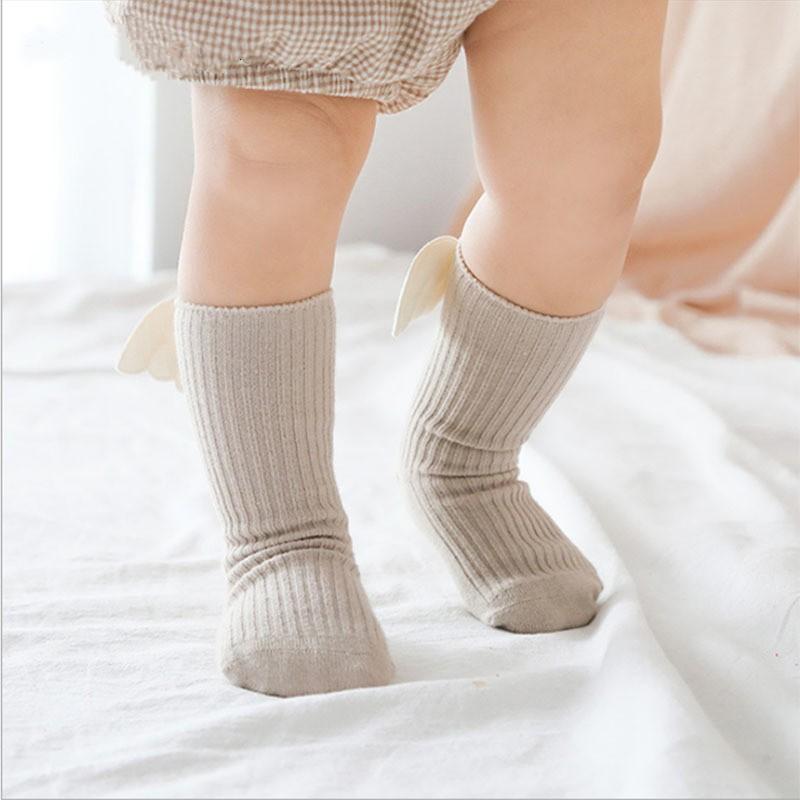 Baby Girls Knee High Socks Angel Wing Summer Autumn Cotton Socks Solid Candy Color Kids Toddler Short Socks Children