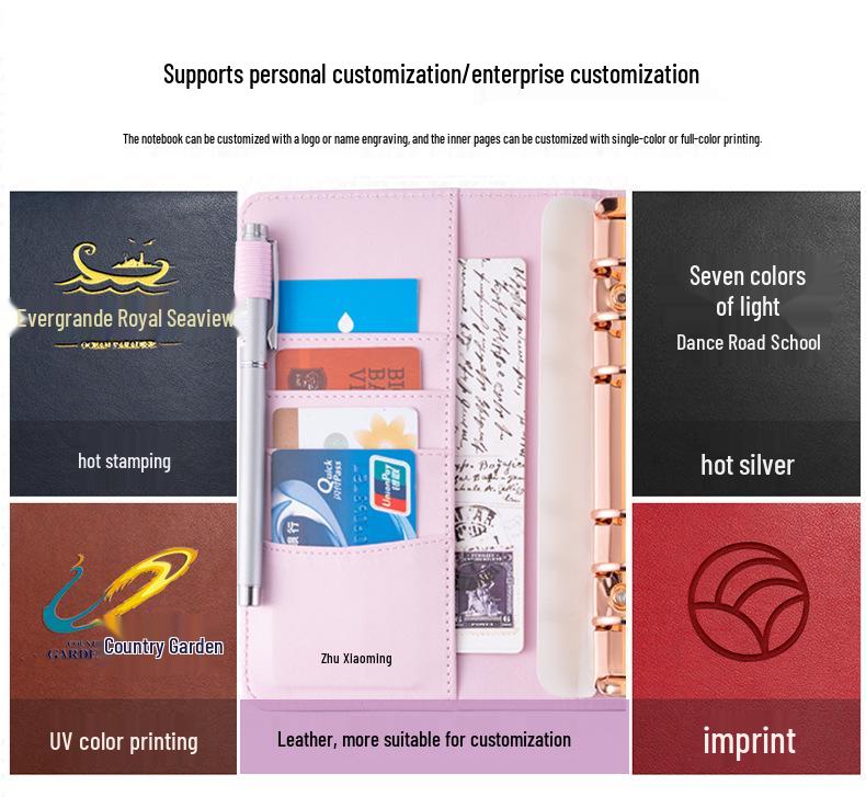 A6/A7 Leather Grid Pattern Binder Notebook with Custom Logo.