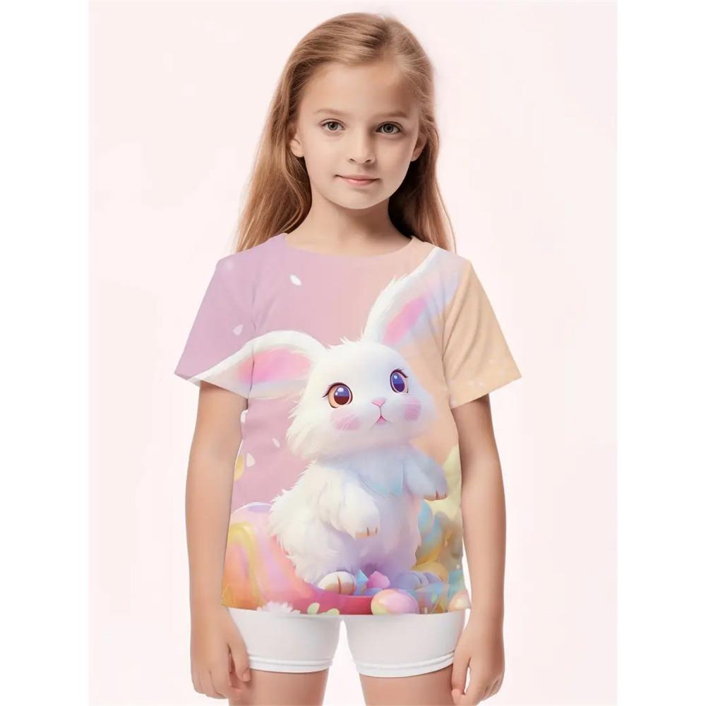 Girl Clothes Cartoon Cute Rabbit 3D Print Funny Animal Lover Boy Girl Short Sleeve tops 4-14Y